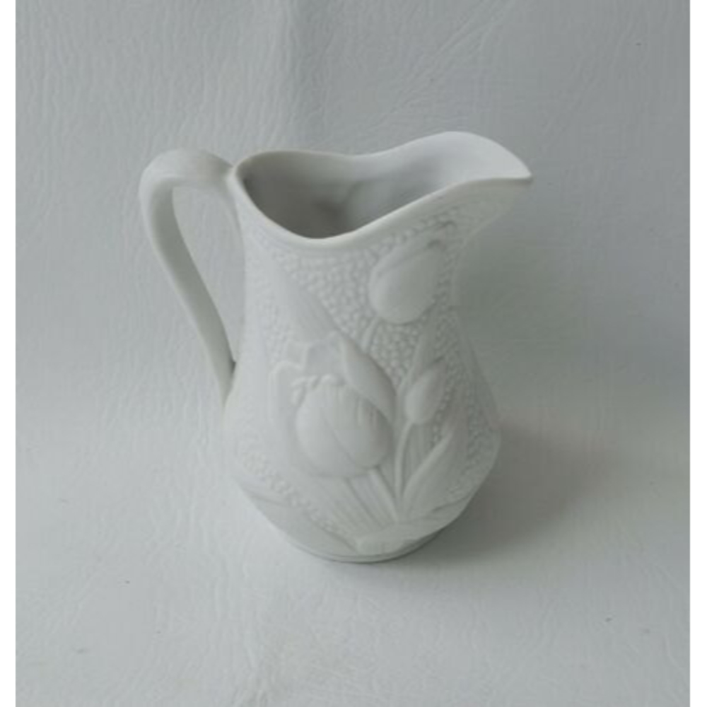 MMA Tulips Embossed Matte Finish White Water Pitcher Made in Mexico